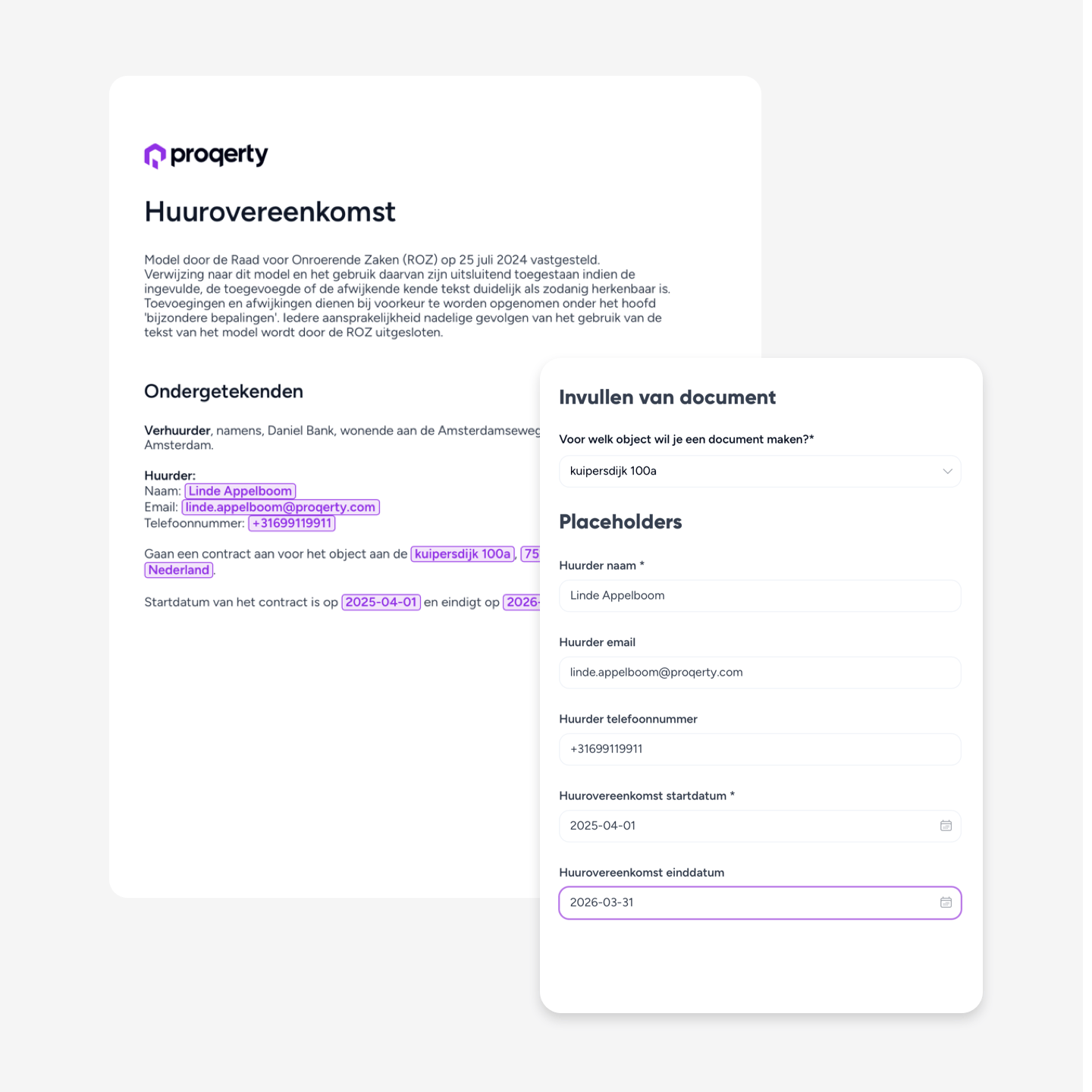 Variabele velden invullen in document vastgoed beheer