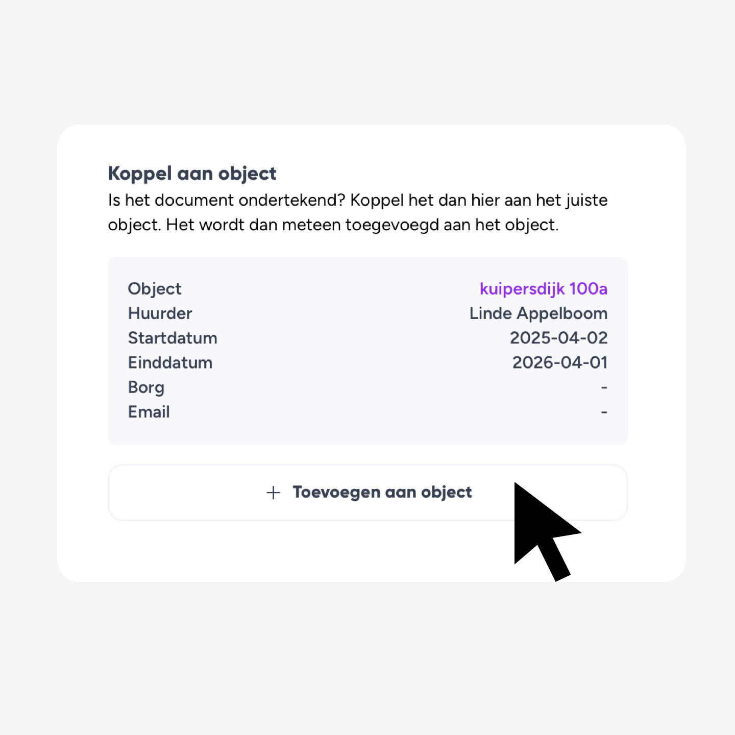 Koppel je ingevulde document aan je object