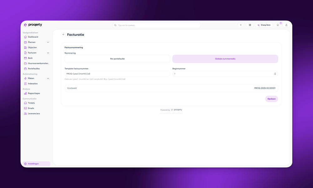Factuurnummers binnen vastgoed software