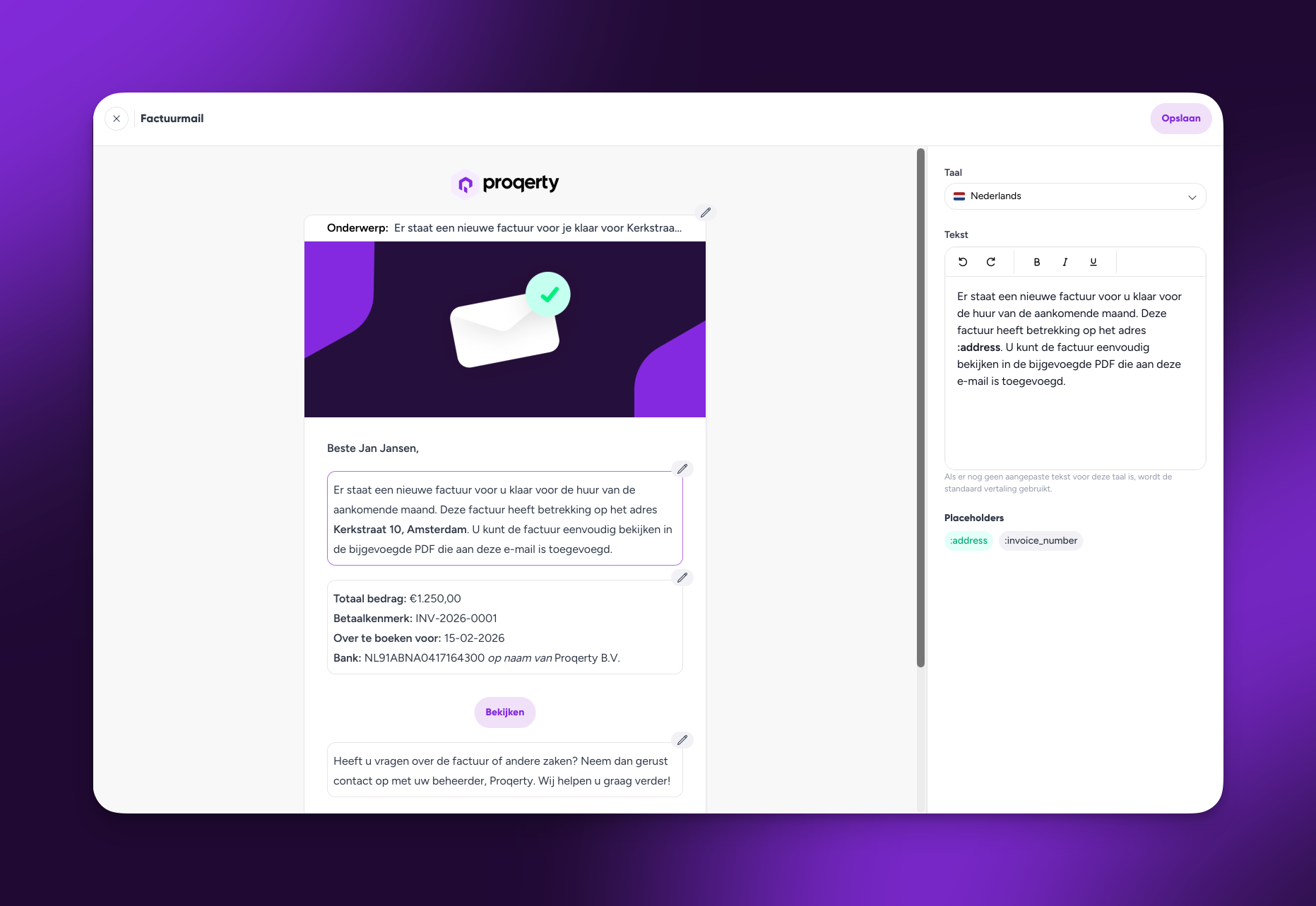 Bewerken van mail templates binnen vastgoed software