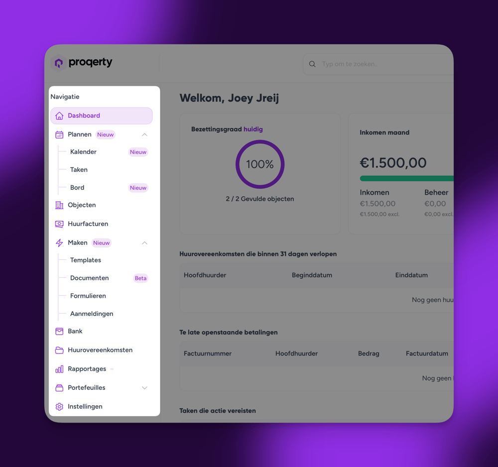 nieuwe navigatie proqerty vastgoed software